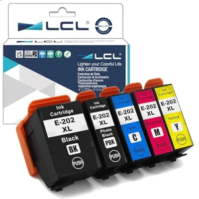 Image de LCL Cartouche d&#039;encre Compatible 202 202XL C13T02G74010 C13T02G14010 C13T02H14010 C13T02H24010 C13T02H34010 C13T02H44010 (KPBKCMY) Remplacement pour Epson Expression Premium