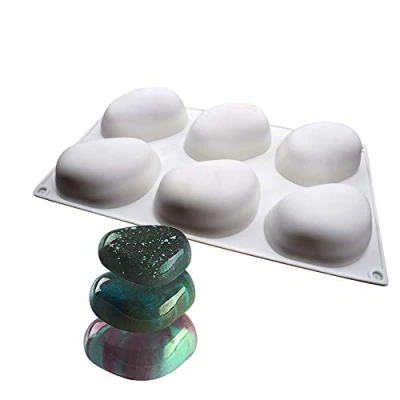 Image de Moule à gâteau en silicone moules de bricolage fait la main cuisson 3D, 6 trous forme pierre, blanc