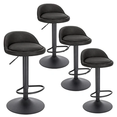 Image de EUGAD Tabouret de Bar Lot 4 Chaise en Similicuir Comptoir Pivotant Hauteur Réglable, avec Dossier et Repose Pieds du Siège 61 82cm Anthracite 0913BY