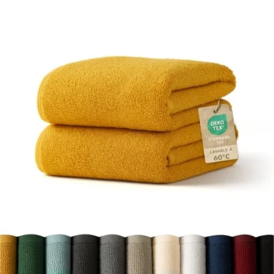 Image de Blumtal Essuie Main Jaune Moutarde Lot De 2 Serviette Coton Toilette 50x100 Certifié Oeko TEX®