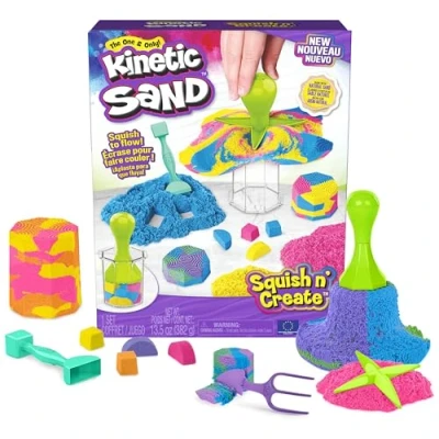 Image de Kinetic Sand Sable Magique Squish N&#039;CREATE 380 G + 5 MOULES Créez Différentes Formes Hypnotisantes avec Ce Et Coloré comme De La Pâte A Modeler Jouet Enfant 3 Ans