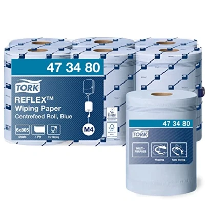 Image de Tork Reflex 473480 Papier d&#039;essuyage multi usages Advanced, compatible avec le système M4 / un pli 269,7m x 19,4cm lot de 6 bobines Bleu