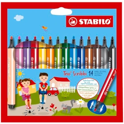 Image de Feutre de coloriage STABILO Trio Scribbi Étui carton x 14 feutres triangulaires pointe large Coloris assortis