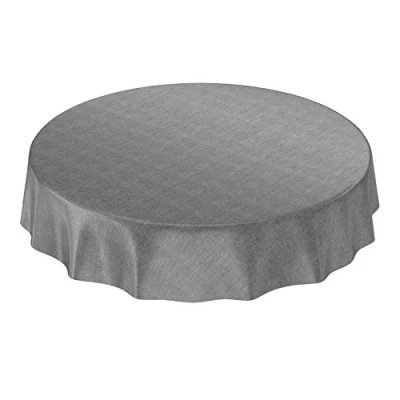 Image de Anro Nappe en Toile cirée Aspect lin, cirée, anthracite, Rund 120cm eingefasst