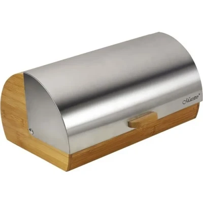 Image de Maestro MR 1673S, Boîte à Pain, Couvercle Coulissant, Récipient de Rangement pour Garder Le Pain et Les Petits Pains Frais Plus Longtemps, Design Élégant, Acier Inoxydable, Bois, Bread Box