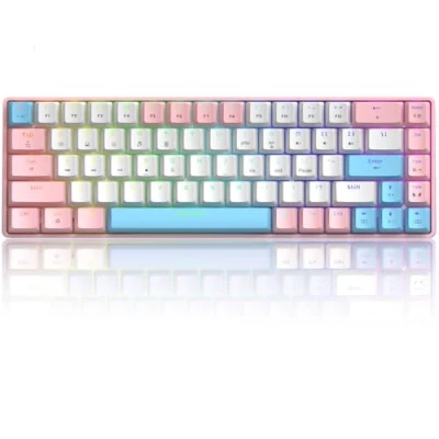 Image de T8 RGB 60% Clavier Mécanique, de Jeu Filaire Layout Compacte 65%, 18 LED RVB Chroma Rétroéclairées, QWERTY Mini 68 Touches Full Key Anti ghosting Pour PS4, Xbox, PC, MAC Blue Switch/Pink