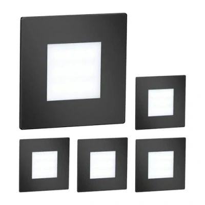 Image de ledscom.de 5 pièces Lumière d&#039;escalier LED/lampe murale encastrée FEX pour l&#039;intérieur et l&#039;extérieur, carrée, noire, 85 x 85mm, blanc froid
