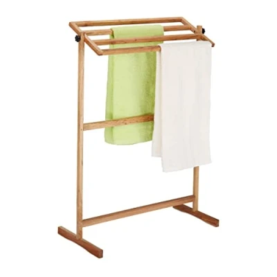 Image de Relaxdays Porte Serviettes sur Pied, sèche avec 4 Barres, HLP: 98x66x31 cm, Support Serviettes, Noyer, Nature