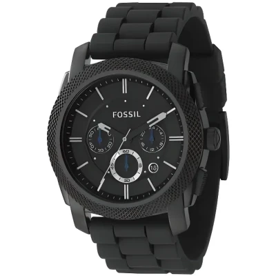 Image de Fossil Montre pour homme Machine, mouvement chronographe à quartz, boîtier en acier inoxydable noir de 45 mm avec bracelet silicone, FS4487