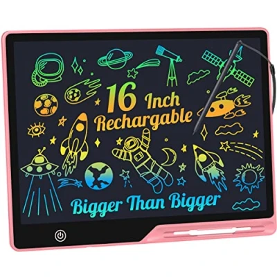 Image de Tablette d&#039;écriture LCD 16 Pouces Rechargeable, Portable Dessin Enfant Effaçable Écriture, et liste de mémorisation Tablettes Graphiques Educatif Cadeau pour Enfants Jouets (Rouge)