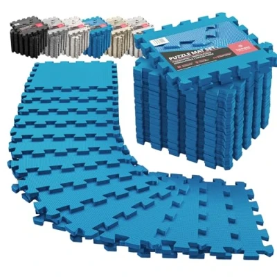 Image de Tapis de Sport Sol Salle Fitness Dalles en Mousse sans BPA + Bordures Matelas Puzzle Tatami EVA Caoutchouc pour Matériel Gym Banc Musculation Course Garage Piscine Isolation