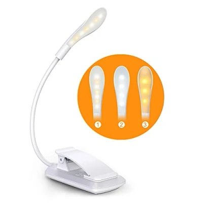 Image de Lampe de Lecture, 7 LED Liseuse Clip Rechargeable, 360 Cou Flexible, 3 Température Couleur &amp; Niveaux Luminosité, Interrupteur Tactile, Mini Veilleuse pour Nuit, eReaders, Voyage