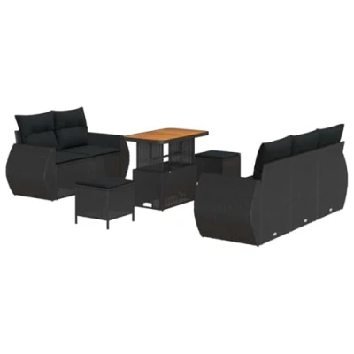 Image de VidaXL Ensemble de Canapé Jardin 8 Pièces avec Coussins Noir Poly Rattan Acacia 3363769