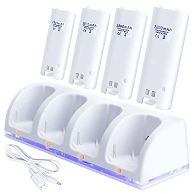 Image de OSTENT Chargeur Dock Station + 4 Packs de Batteries Compatible pour Nintendo Wii Remote Controller Couleur Blanc