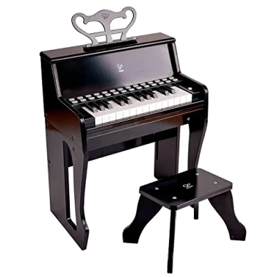 Image de Hape Piano Électronique Noir avec Apprentissage Interactif en Bois 25 Touches, Pupitre et Tabouret Inclus, Jouet Enfant 3 Ans Instrument de Musique, Éducatif Fille Garçon