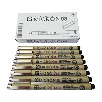 Image de Sakura Lot de 8 stylos Micron Pigma à encre pigmentées 08, pct set Noir