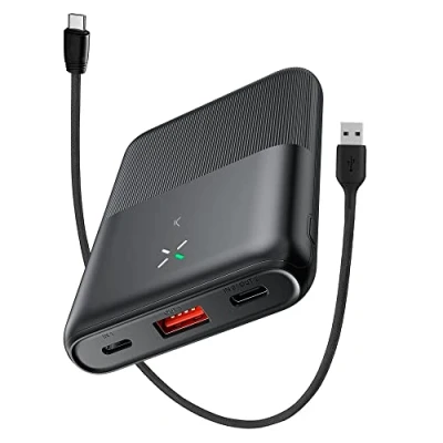 Image de Batterie externe Power Bank Ksix, ultra fine, 10 000 mAh, puissance 22,5 W + câble USB C vers C, 2 sorties multi appareils, Noir