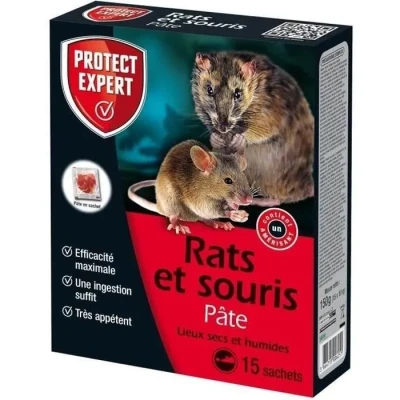 Image de PROTECT EXPERT RASOU150 Pate Rats et Souris 150g Lieux secs humides Efficacite maximale, Sachets pre doses