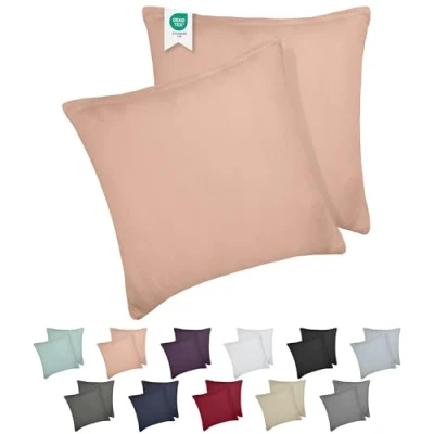 Image de BARBONS Housse d’Oreiller 80x80 Lot de 2 165 g/m² Certifié Oeko TEX, Coussin en Coton Jersey 100%, Taies Douces avec Fermeture Éclair (80x80 Rose)