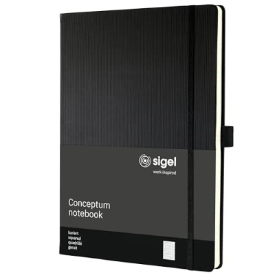 Image de SIGEL CO115 Carnet de notes premium à petits carreaux, A4+, couverture rigide, noir Conceptum