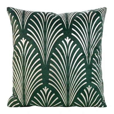 Image de Eurofirany Élégante Housse de Coussin décorative en Velours avec Impression 45 x cm Doux Motif Fils Vert foncé