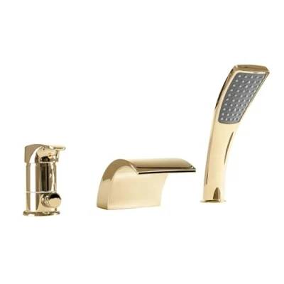 Image de REA Robinet de baignoire avec douchette et tuyau Mélangeur cascade en laiton 3 trous Style moderne Doré&#039;