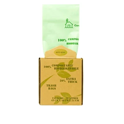 Image de sacs poubelle extra solides de qualité supérieure, compostables et biodégradables, 6 L/10 L/30 L fabriqués à partir plantes avec certificat EN13432 pour la maison cuisine