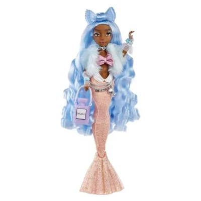 Image de Mermaze Mermaidz SHELLNELLE Poupée mannequin sirène de collection avec 1 queue qui change couleur, des cheveux bleus, tenues &amp; accessoires est articulée pour poser 4 ans +