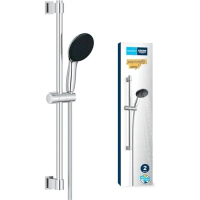 Image de GROHE Vitalio Start 110 Ensemble de Douche (Pommeau Rond 11cm 1 jet (Pluie), Barre 90cm, Flexible 1.75m), Economie d&#039;Eau, A coller avec QuickGlue ou à visser, Chromé, 26953001