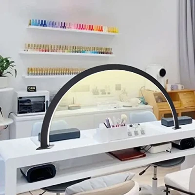 Image de OXFUZZ Lampe De Bureau Demi Lune à Ongles, Beauté Intensité Variable LED 30 W avec Luminosité RéGlable en Trois Couleurs 3000 6000 K, Anneau pour Cils, Black2