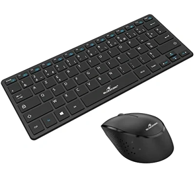 Image de Bluestork Pack Mini Clavier &amp; Souris sans Fil Compact Wireless avec Smart Dongle 2.4Ghz Design Ultra Slim Ergonomique Compatible sur Windows AZERTY Noir