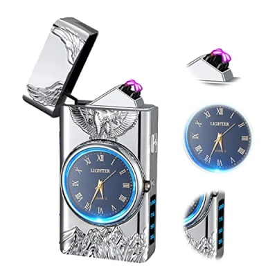 Image de TIKIUKI Briquet électrique USB Rechargeable à Arc Plasma Tempête avec Indicateur De Batterie Utilisé pour Bougies (Argenté)