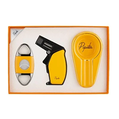 Image de PIPITA Lot de 3 Briquet Torche Cendrier &amp; Coupeur Ensemble Cadeau, Coupe Vent Simple Jet Briquet, au Gaz Butane Rechargeable,Cuisine Briquets (Non Inclus)