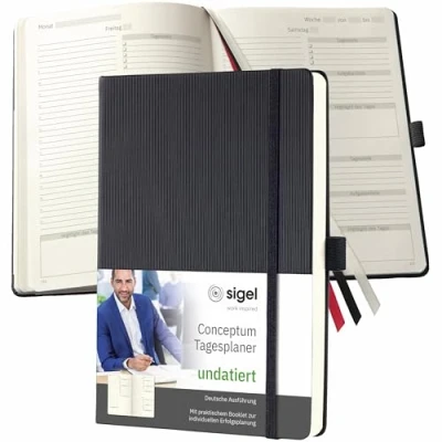 Image de SIGEL Co705 Planificateur Journalier Non Daté, en Allemand, A5, Couverture Rigide, Noir Conceptum