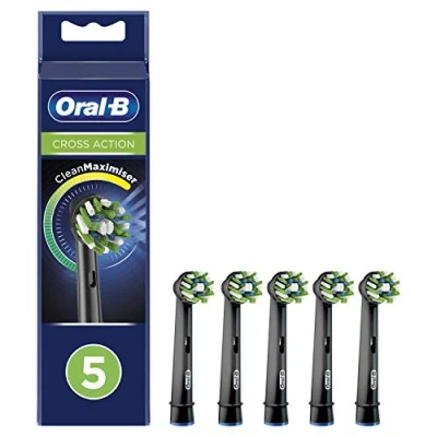 Image de Oral B CrossAction Lot de 5 têtes brosses rechange, pour brosse à dents électrique, avec technologie CleanMaximiser, noires