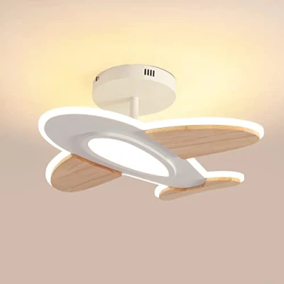 Image de Plafonnier LED 35 W en forme d&#039;avion Intensité variable Avec télécommande 50 x 45 cm Blanc 2700 6500 K Accessoires bois