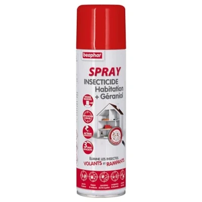 Image de BEAPHAR Spray insecticide habitation + Géraniol Tue les insectes volants, rampants, œufs et larves Pour traiter des zones ciblées Action longue durée jusqu&#039;à 3 mois Flacon 500ml