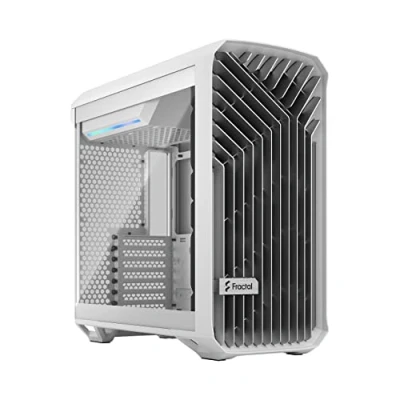 Image de Fractal Design Torrent Compact White Clear Tint Tempered Glass Side Panel Open Grille for Maximum air Intake Two 180mm PWM Fans Included Type C ATX Airflow Mid Tower PC Gaming Case