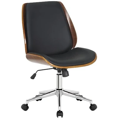 Image de CLP Chaise de Bureau Mitch I avec Assise en Bois et Fonction basculante à roulettes réglable Hauteur, Couleur:Noyer/Noir, Couleur du Cadre:Chrome