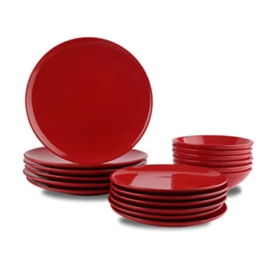 Image de Amazon Basics Service de table 18 pièces en grès, pour 6 personnes, Rouge flamboyant