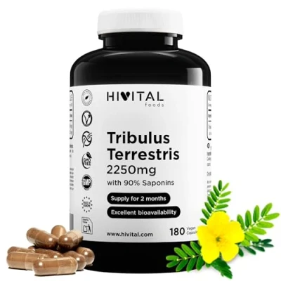 Image de Tribulus Terrestris 2250 mg. 180 gélules végétales. 100% naturel avec 90% de saponines. Augmente la testostérone, masse musculaire, l&#039;endurance et l&#039;énergie, aide à récupération musculaire
