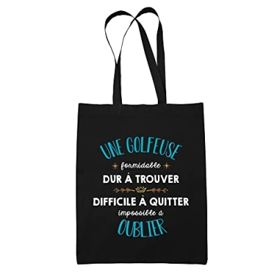 Image de Planetee Tote Bag Une Golfeuse Formidable noir Sac coton cabas réutilisable cadeau amie collègue de travail, départ retraite