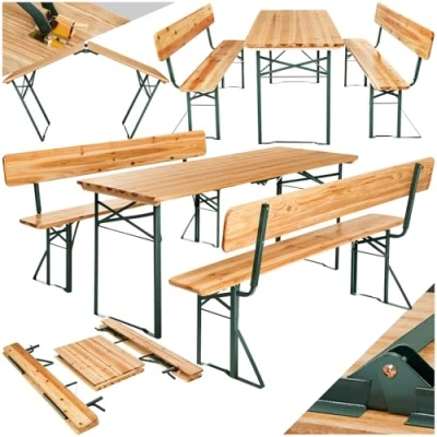 Image de TecTake® Ensemble de Table Pliante Exterieur et 2 Banc en Bois Brasserie avec Dossier Salon Jardin Pliable &amp; Peu encombrant Mobilier pour Pique Nique Barbecue Mariage Anniversaire