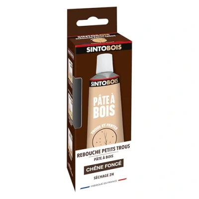 Image de SINTOBOIS Rebouche Petits Trous Pâte à Bois Prêt l&#039;Emploi Sec en 2h Formule Solvantée Intérieur et Extérieur Ne se Rétracte pas Chêne Foncé Technique Professionnelle 80 g