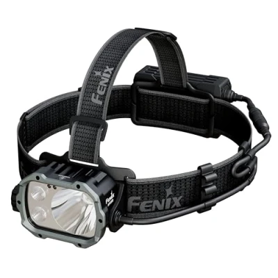 Image de FENIX HP35R Lampe frontale rechargeable ultra puissante 4000 lumens 450 m 500 heures maximum bandeau large confortable batterie 10 000 mAh avec câble d&#039;extension feu arrière rouge de
