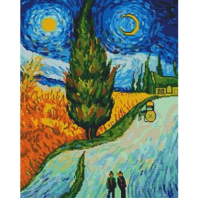Image de Awesocrafts Point de Croix Kit Complet Estampé, Chemin Cyprès Vincent Van Gogh Estampillé 11CT 3 brins 48x58cm Broderie Imprimé