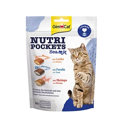 Image de GimCat Nutri Pockets Sea Mix Snack croustillant pour chats, avec une farce crémeuse et des ingrédients fonctionnels 1 sachet (1 à 150 g)