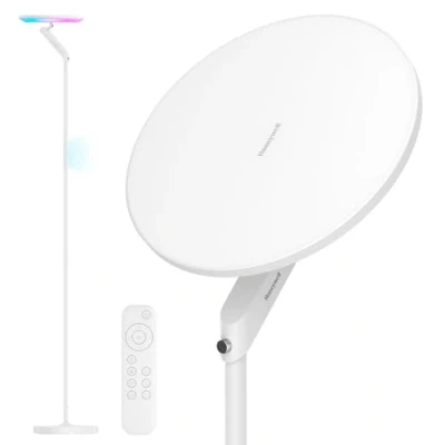 Image de Honeywell Sunturalux™ Lampadaire LED avec télécommande, 40 W/3000 lm max, 2700 K 5700 K, 7 niveaux d&#039;intensité en continu et 6 modes RVB pour salon, chambre à coucher bureau