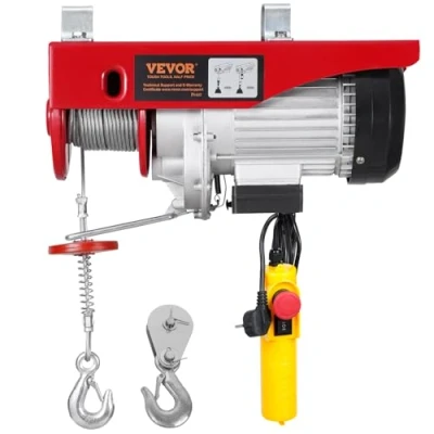 Image de VEVOR Palan Électrique, Charge Double Câble 400 kg, Télécommande Filaire 4,2 m, Hauteur Levage à Simple 12 Élingue Double, Arrêt d&#039;Urgence, Élévateur pour Garage, Entrepôt, Usine