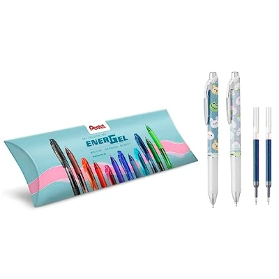 Image de Pentel BLN75KW Energel Kawaii clic 0,5 mm encre noire 2 pcs (texture Onirp/Uchiwa) &amp; Recharge bleue offerte